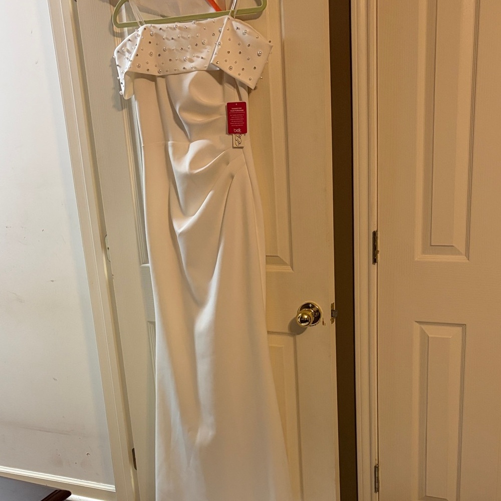 Eliza J White Off-Shoulder Gown